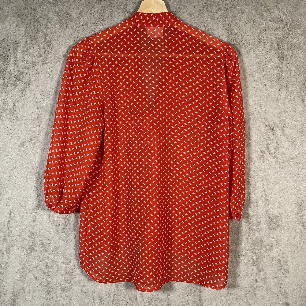 Pins and Needles Tie Neck Blouse S Sheer Chiffon Pintuck Parisian Chic Romantic - Picture 9 of 13